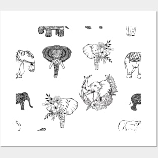 Elephants in Black and white Posters and Art